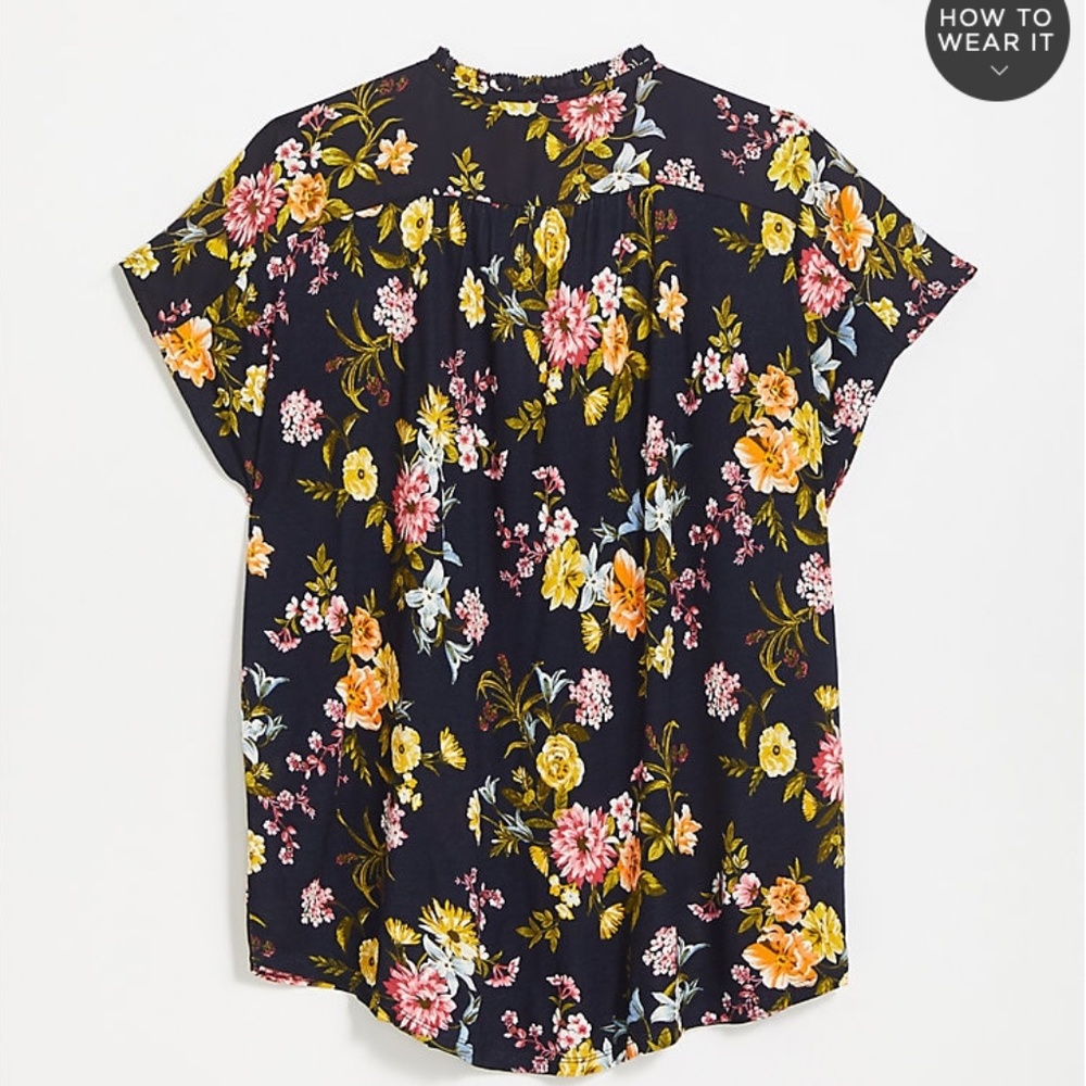 NWT Regular GARDEN SHOULDER RUFFLE MIXED MEDIA TOP